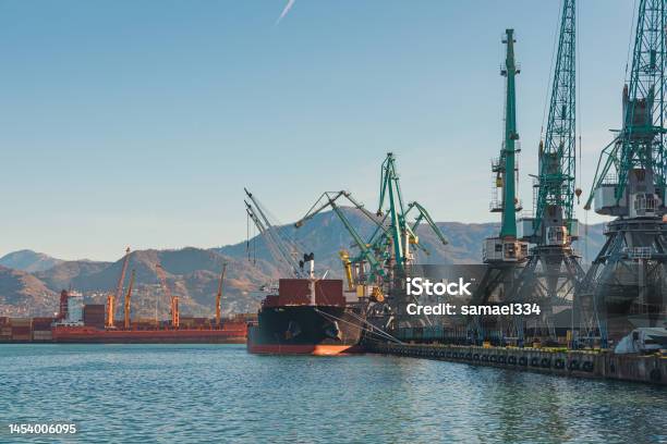 Dock In Port Container Ship In Dock Trade Terminal Loading With Cargo For Import By ...