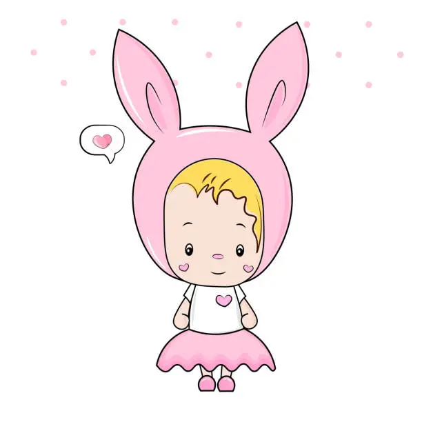 Vector illustration of baby in pink bunny costume