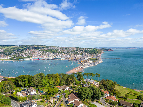 Drone photograph of beautiful Teignmouth shot from Shaldon side overlooking the back beach.