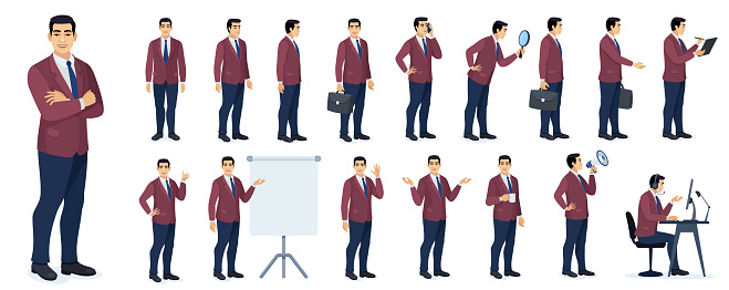 Set of Businessman character design. Different poses design.