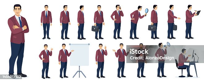 istock Set of Businessman character design. Different poses design. 1454013502