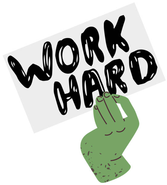 istock Motivational calligraphy poster, lettering in human hand. Work hard colored letters inscription 1454014950