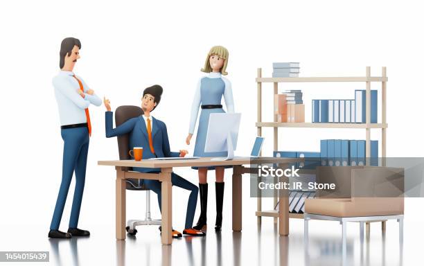 Group Of Business People Are Working In Office Discussing The Deal Making Strategic Decisions 3d Rendering Illustration Stock Photo - Download Image Now