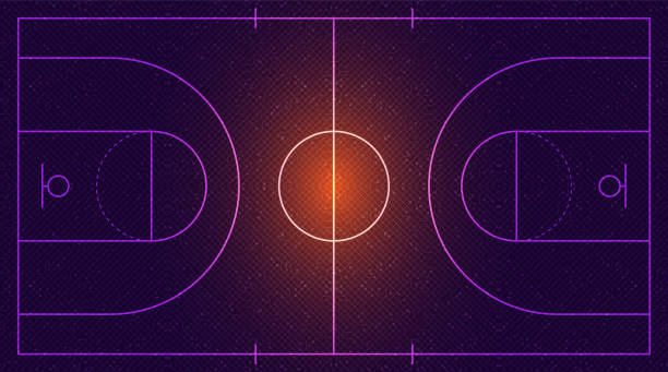 Modern Basketball court on Black and Yellow condept design,vector. vector art illustration