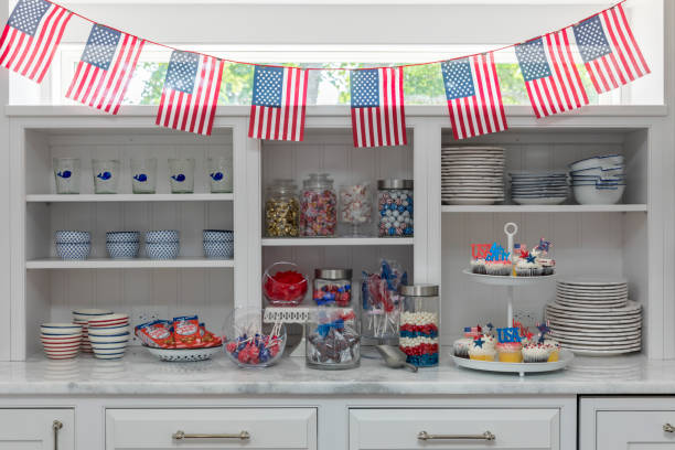Fourth of July party candy  and cupcake display