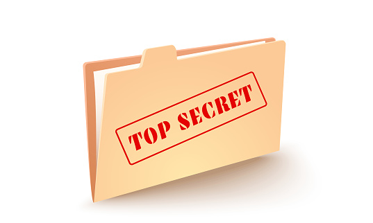 Vector icon of folder with stamp of top secret. Modern icon of folder.