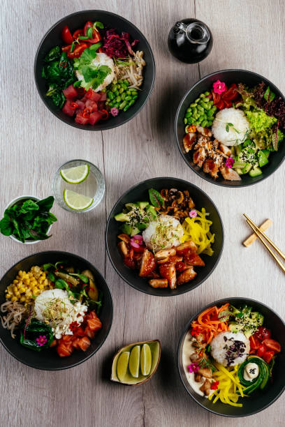 istock asian poke bowl with rice, vegetables and chicken 1454021976