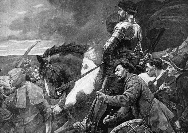 istock Peasant rebell riding on a horse and fellows around hinm 1454021984
