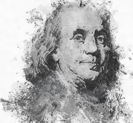Painting Benjamin Franklin face on us one hundred dollar bill ma in New York, New York, United States