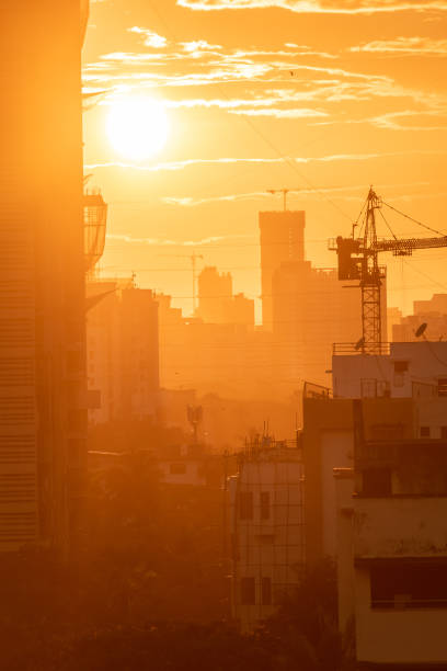 istock Dramatic sunset with a skyline of Kandivali 1454028862