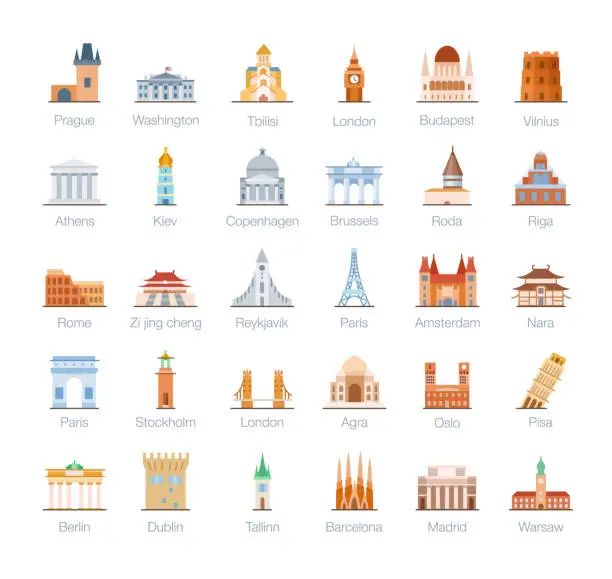 Vector illustration of Landmarks Flat Icons Set