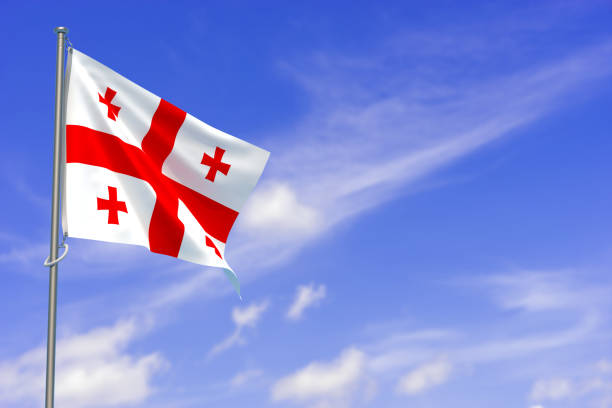 istock Georgia Flag Over Blue Sky Background. 3D Illustration 1454032136