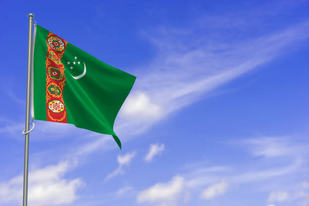 istock Turkmenistan Flag Over Blue Sky Background. 3D Illustration 1454032231