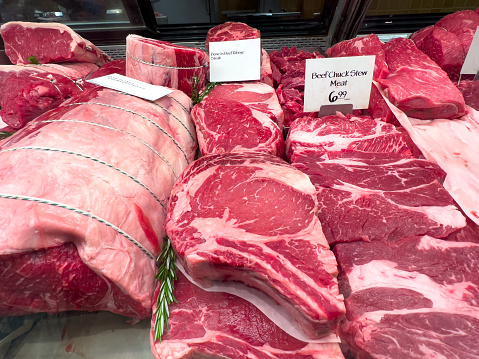 Steaks for sale at a butcher's shop