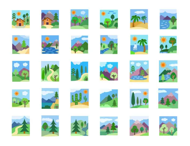 Vector illustration of Landscape Flat icons Set