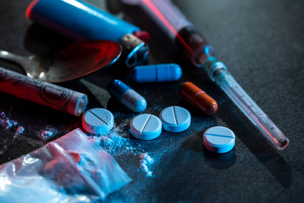 Drug addiction Different drugs on the table. Addiction concept. drug abuse stock pictures, royalty-free photos & images