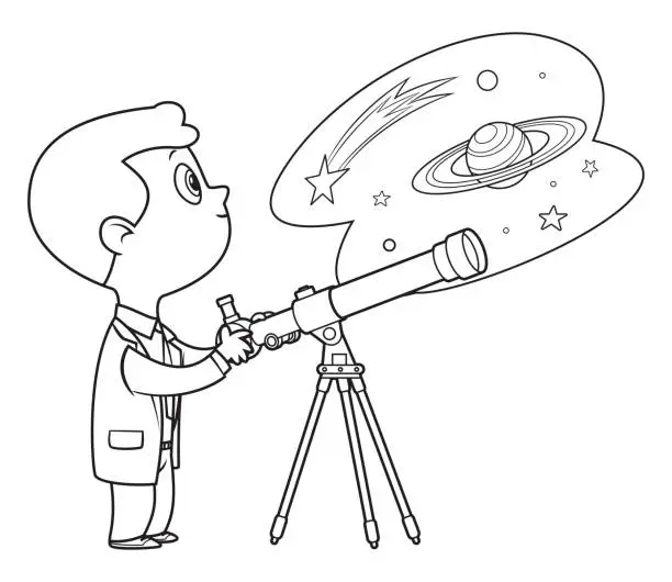 Vector illustration of Black And White Astronomer