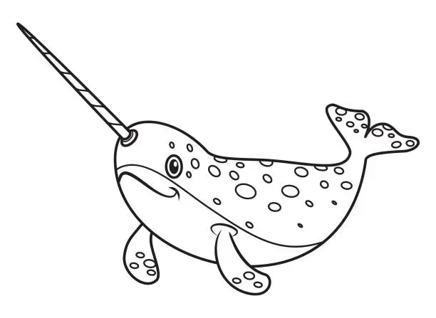 Vector illustration of Black And White Narwhal