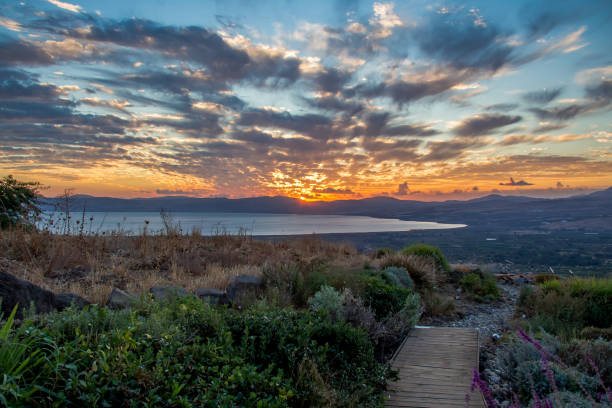 istock Cloudy Sunset over the Sea of Galilee 1454039959