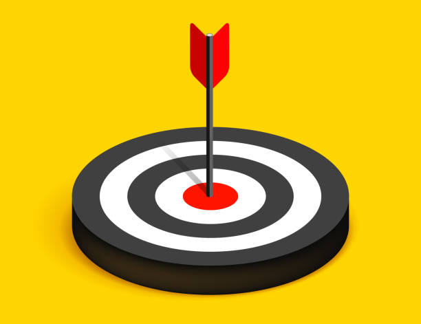 istock Target icon in 3d flat style on yellow background. Arrow in the center aim. Vector design element for you business projects 1454040050