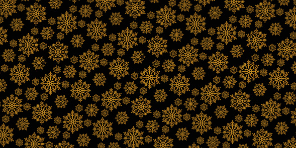 New Year banner. Golden snowflakes on a black background.