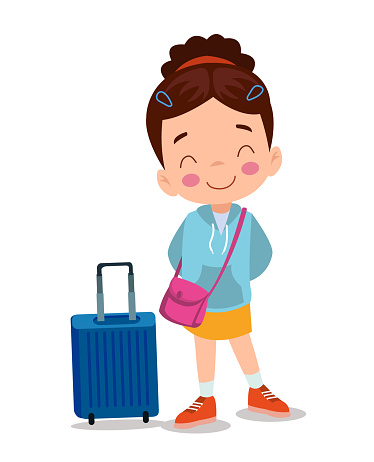 smiling cute little boy with suitcase