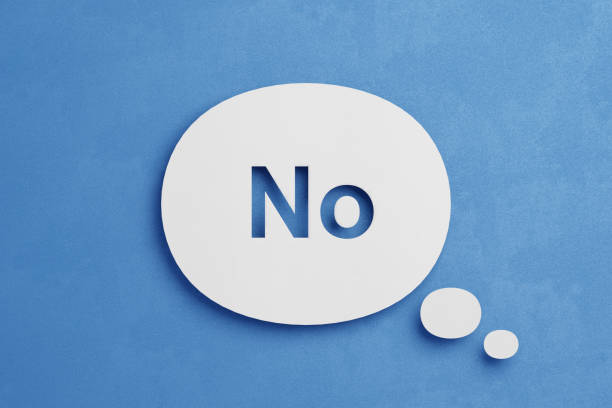 istock word no cut out in paper thought bubble floating over blue minimalistic background; 3D Illustration; no 1454043683