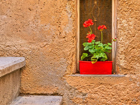 Door and window features of apartments along the streets of Scanno in the Abruzzo region of Italy