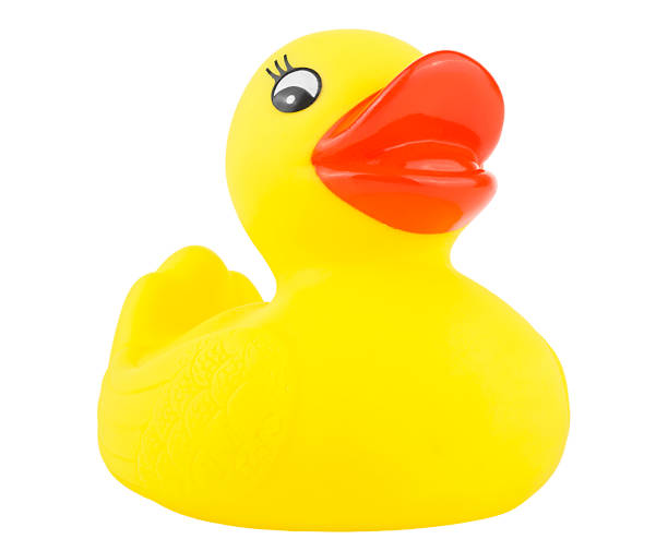 istock Yellow rubber duck isolated on a white background. Duck for a kids bath time. 1454046896