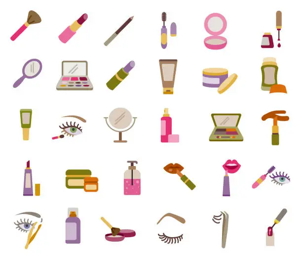 Vector illustration of Make-Up Flat Icons Set