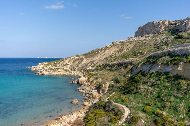 Beautiful Maltese countryside and coastline above Selmun Beach stock photo