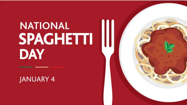 Vector illustration of National Spaghetti Day January 4 concept. Horizontal banner template design, poster with text