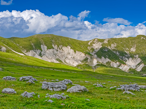 View of the countryside in the Gran Sasso d' Italia National Park in Abruzzo Italy