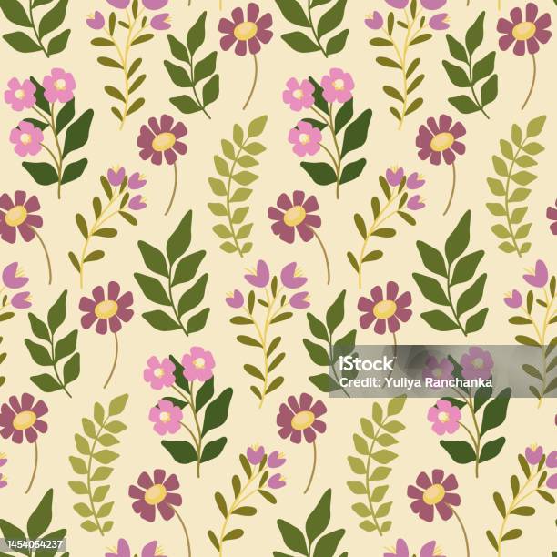 Rustic Flower Pattern Seamless Floral Pattern In Rustic Style Wild Plants Isolated On A Light ...