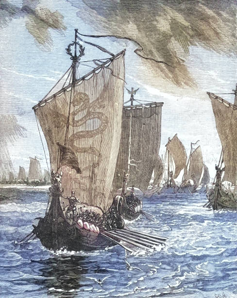 istock Viking Danish King Anlaff Guthfrithson entering the Humber in 10th century 1454054744
