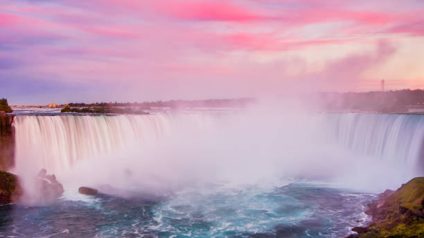 Pink Clouds Over Niagara Falls stock photo