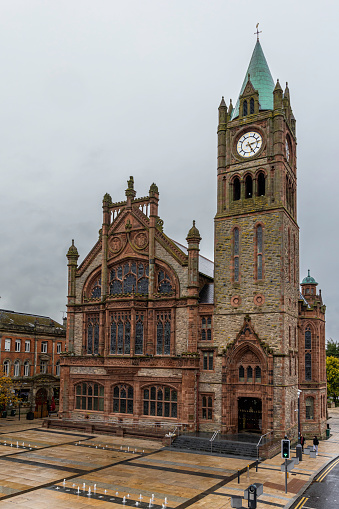 Londonderry's neo-Gothic town hall with stained-glass windows in which the elected members of Derry City and Strabane District Council meet.