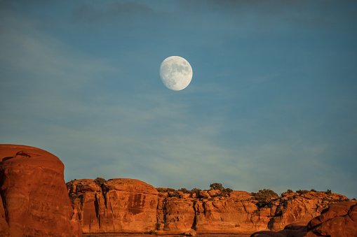 Landscape scenic view of desolate barren eastern desert mountain range in Egypt at night with stars