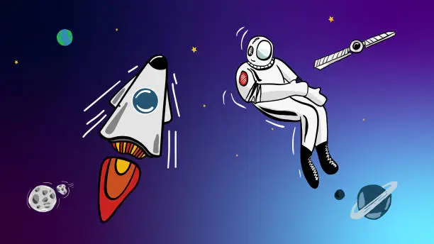 Vector illustration of Rockets and astronaut in space