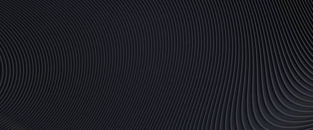 istock Black metal texture steel pattern. Grey line curve design on abstract black background. Dark horizontal template or banner, business backdrop. Abstract background with soft waves. 3D illustration 1454061111