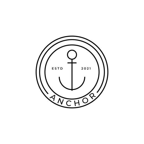 plakietka simple mono line art anchor wektor projektu symbolu żeglarskiego - cruise travel beach bay stock illustrations