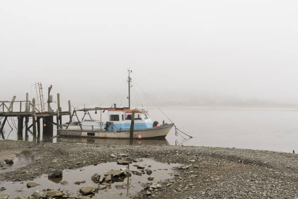istock Fishing boat docked in Fog 1454064205