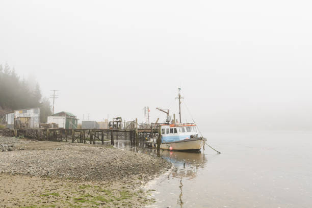 istock Fishing boat docked in Fog 1454064212
