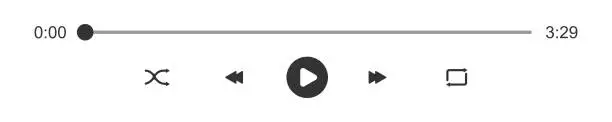 Vector illustration of Audio or video player loading bar with time slider. Play, shuffle, repeat, rewind and fast forward buttons. Simple template of media player playback panel interface