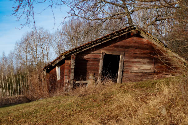istock View of abandoned house on field during winter 1454073776