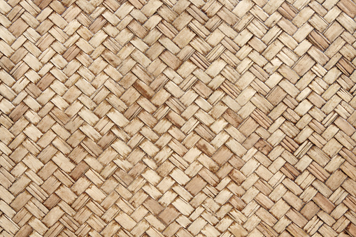 Old bamboo weave texture background, pattern of woven rattan mat in vintage style.