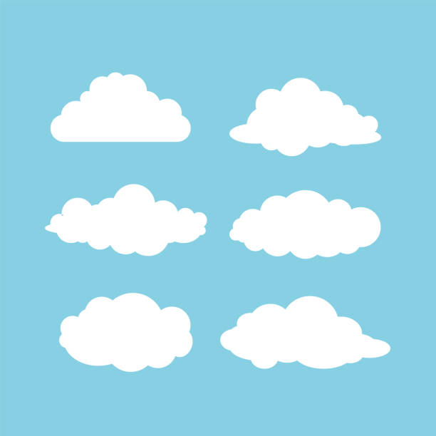 illustrazioni stock, clip art, cartoni animati e icone di tendenza di insieme di nuvole diverse su sfondo blu. - beauty in nature blue cloud cloudscape