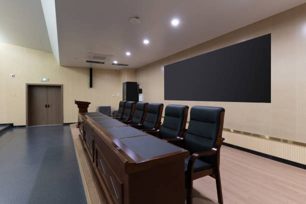 istock The rostrum of an empty and bright conference room 1454080010
