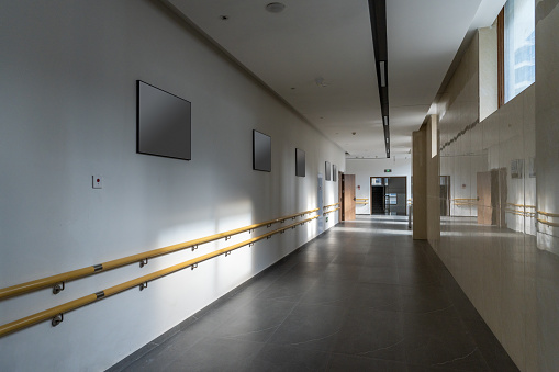 Empty hall and long corridor