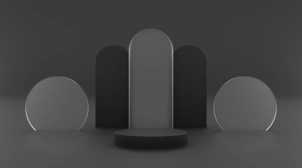 istock Podium black with black background and glass effect 3d illustration render for your product design flyer and etc 1454084823